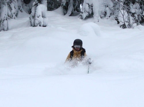 Megan Gilman can't find her legs in the pow. (photo: J Weingast)