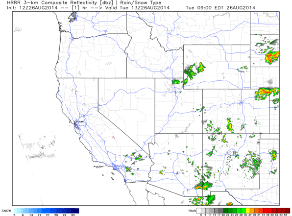 rain showers over Colorado HRRR model