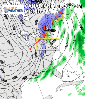 The Canadian Model keeps this storm too far north Monday